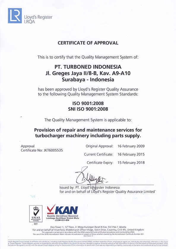 LRQA Certificate of Approval ISO 9001:2015